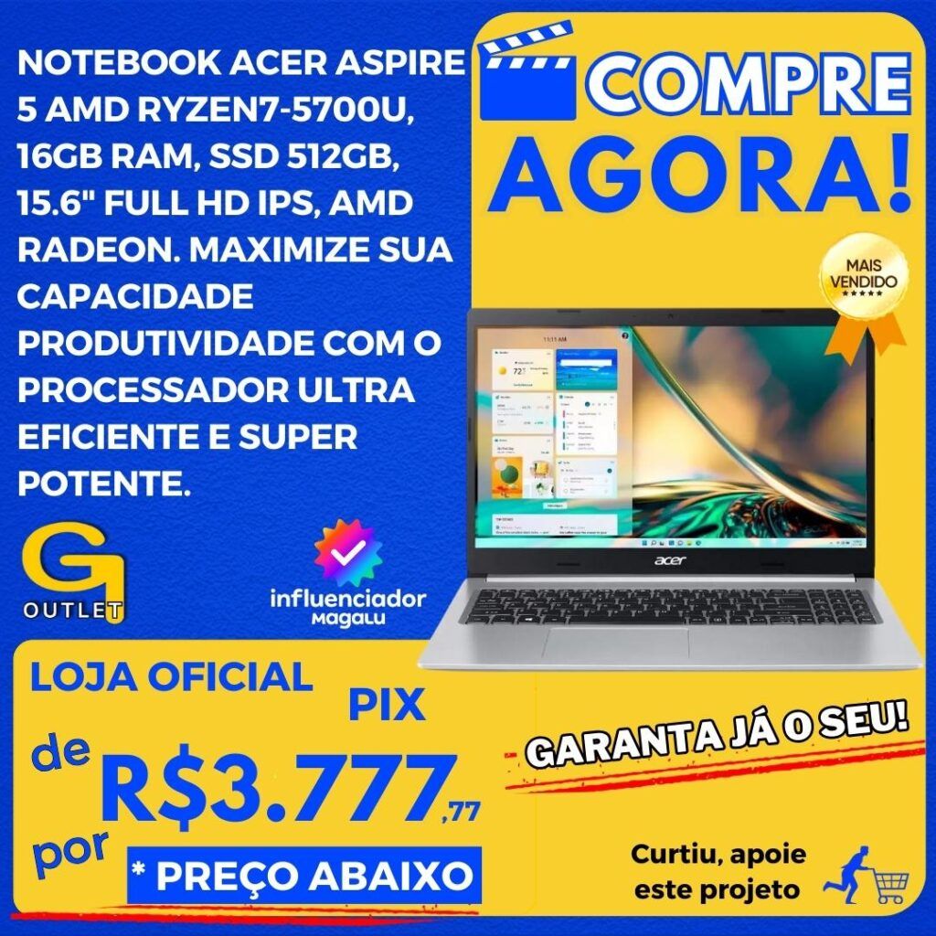 notebook acer aspire 5 16gb ram ssd 512gb placa gráfica amd radeon