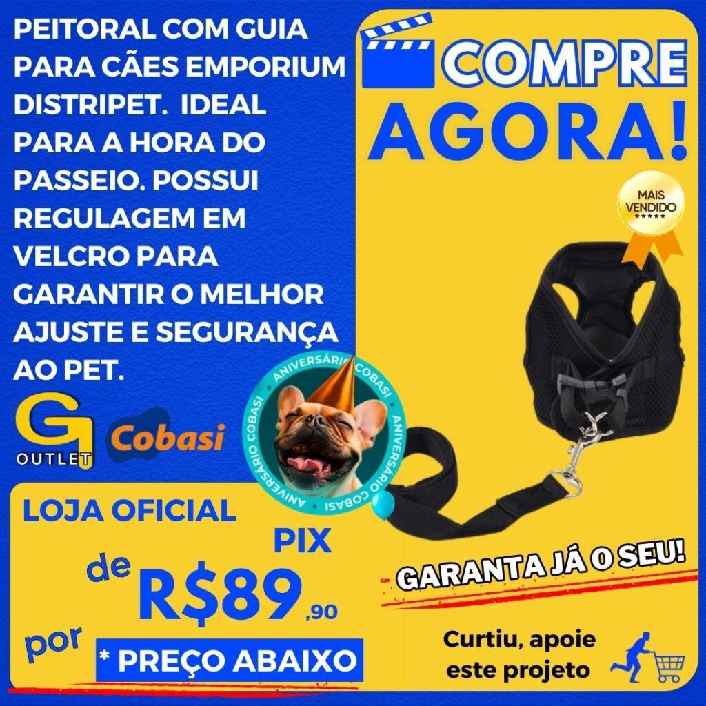 peitoral com guia para cães emporium distripet na cobasi