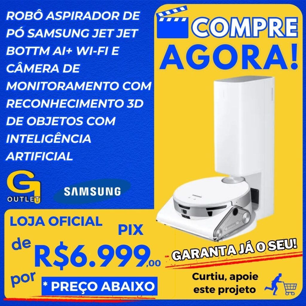 robô aspirador de pó samsung jett bottm com inteligência artificial e wifi