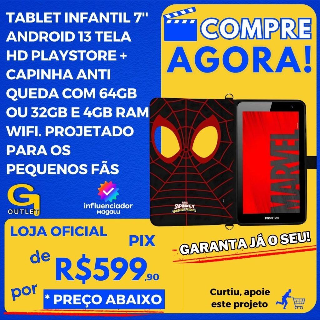 tablet infantil marvel homem aranha android com capinha anti queda