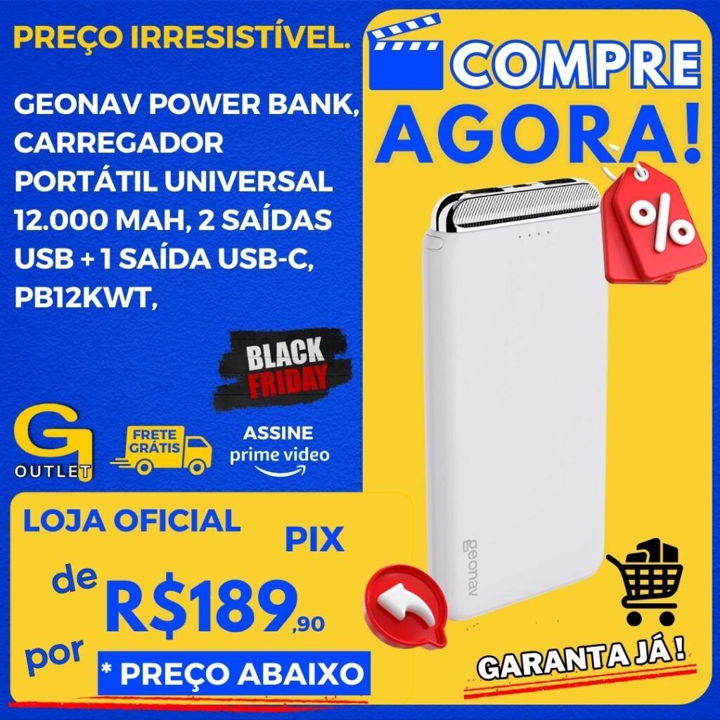 carregador power bank geonav portatil universal 12.000mah