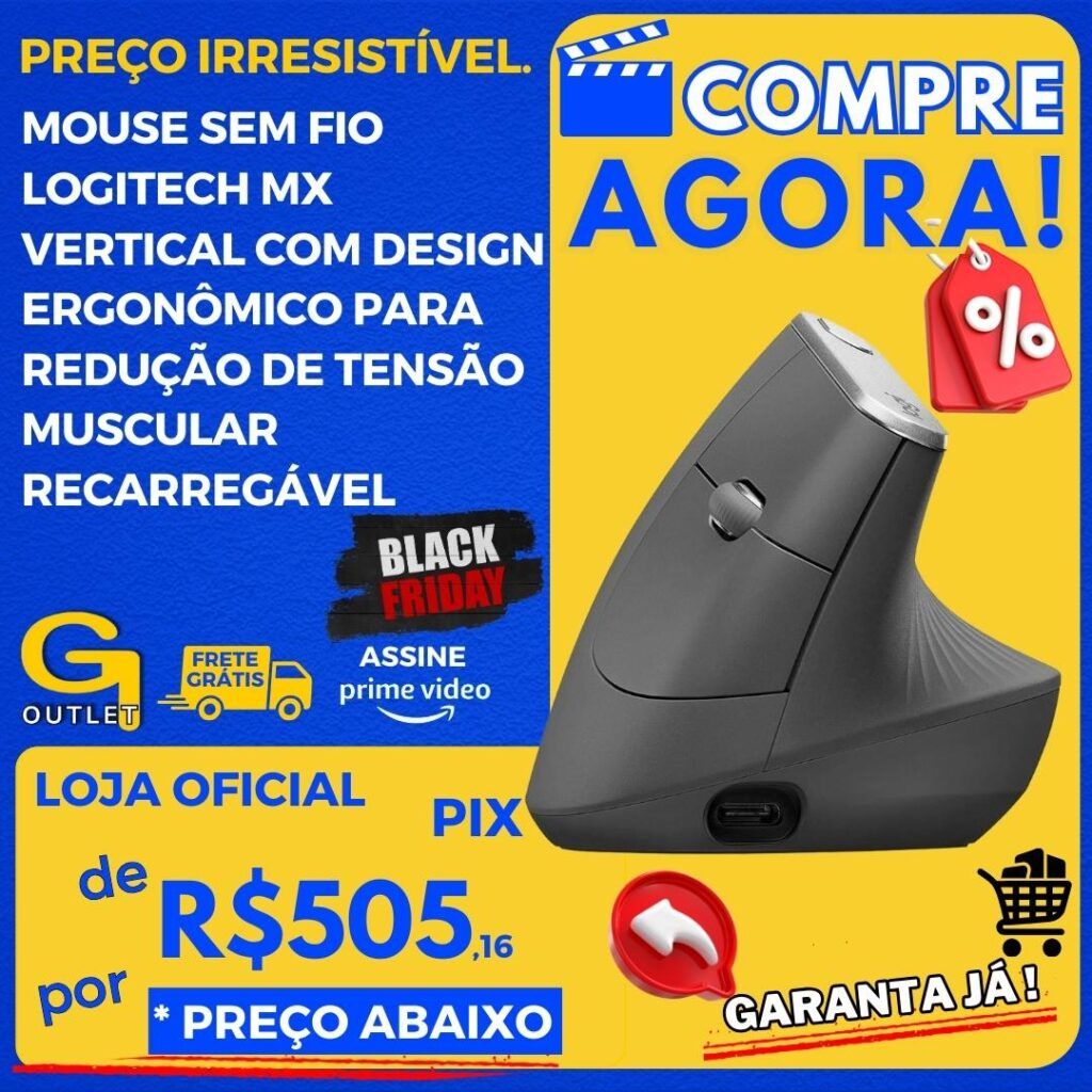 mouse sem fio logitech mx verdical ergonomico